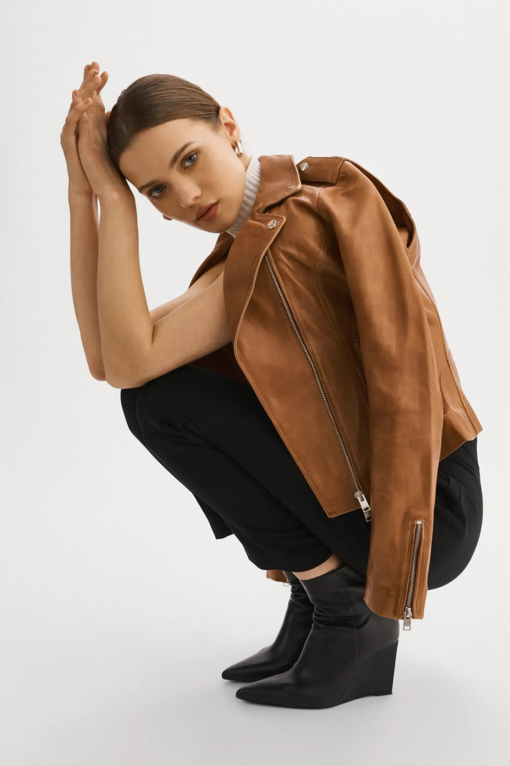 Femme LAMARQUE HARPER Veste Motard Noir En Cuir Ajusté