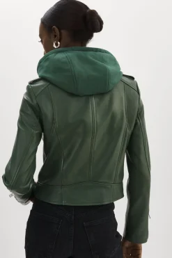 Femme LAMARQUE HOLY | Veste Moto En Cuir Avec Capuchon Amovible