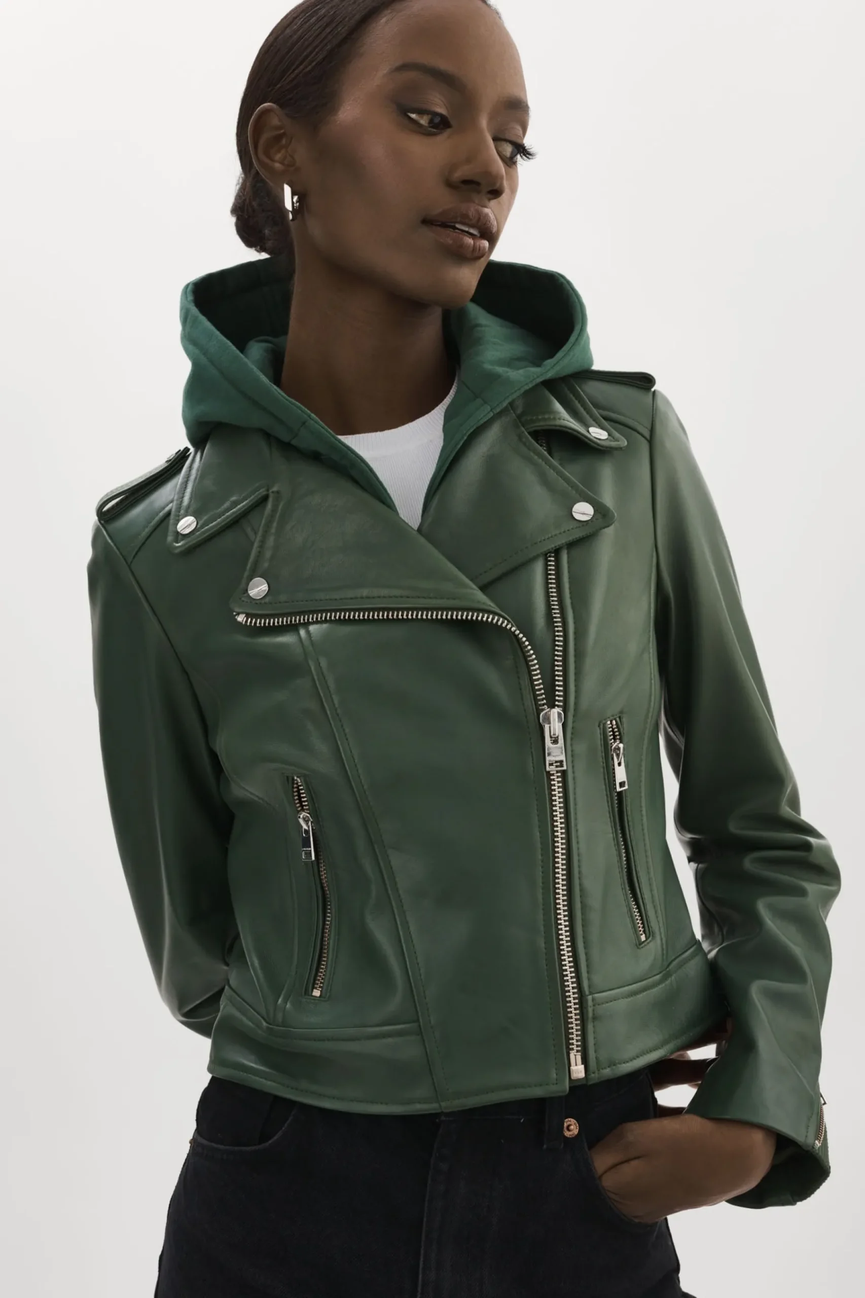 Femme LAMARQUE HOLY | Veste Moto En Cuir Avec Capuchon Amovible