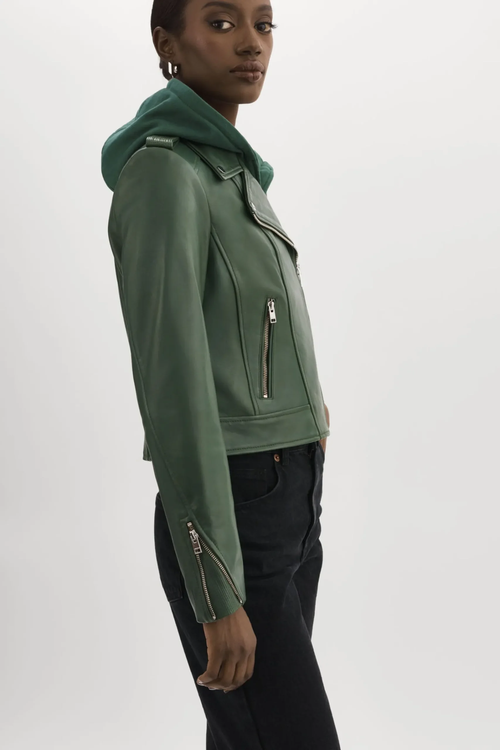 Femme LAMARQUE HOLY | Veste Moto En Cuir Avec Capuchon Amovible