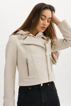 Femme LAMARQUE HOLY | Veste Moto En Cuir Avec Capuchon Amovible