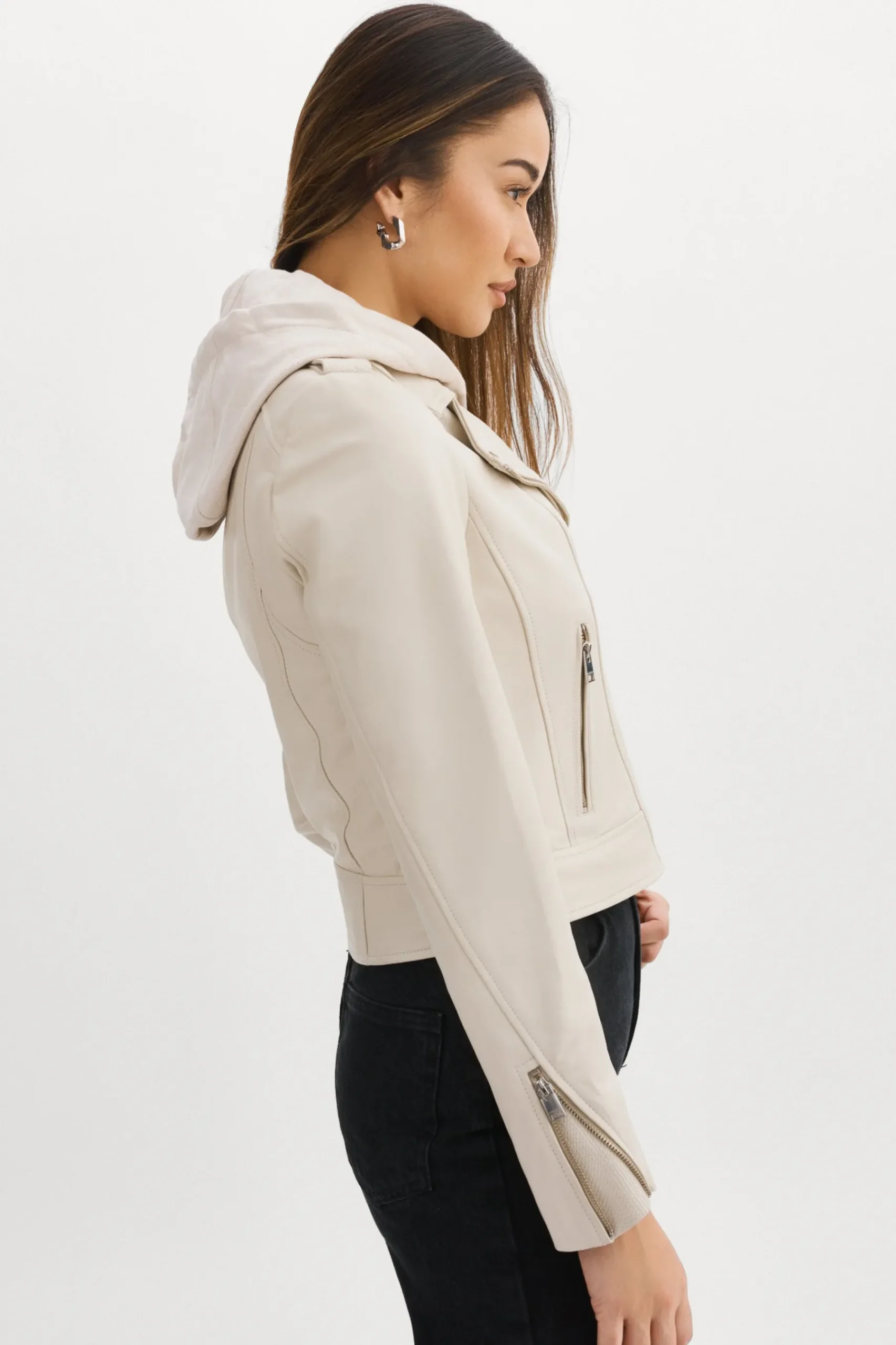 Femme LAMARQUE HOLY | Veste Moto En Cuir Avec Capuchon Amovible