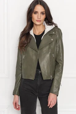 Femme LAMARQUE HOLY | Veste Moto En Cuir Avec Capuchon Amovible
