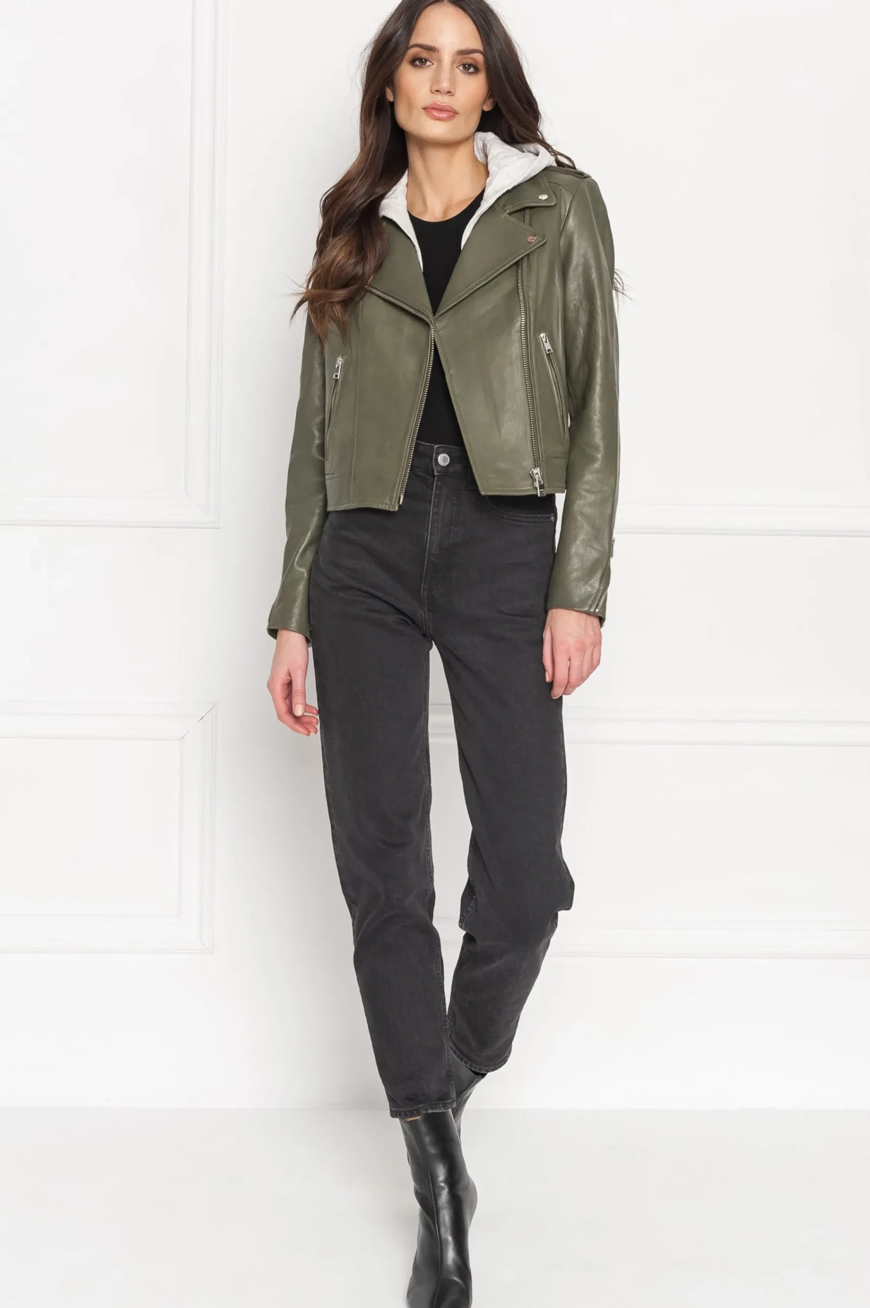 Femme LAMARQUE HOLY | Veste Moto En Cuir Avec Capuchon Amovible