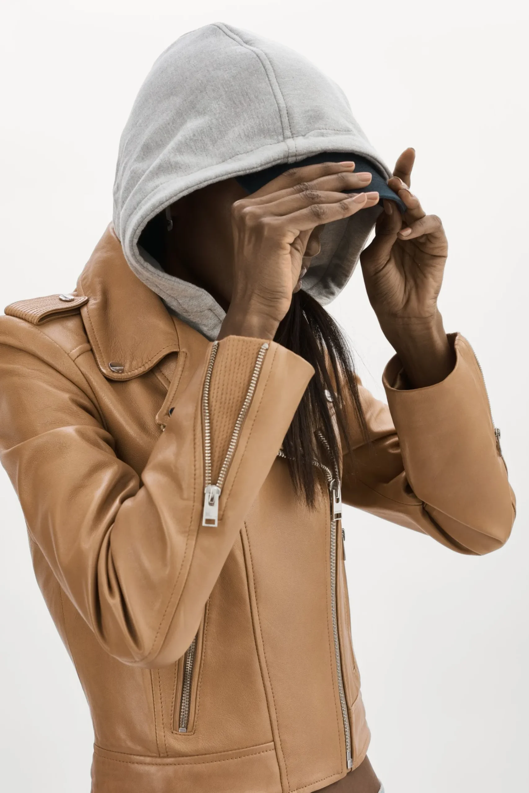 Femme LAMARQUE HOLY | Veste Moto En Cuir Avec Capuchon Amovible