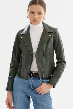 Femme LAMARQUE KELSEY | Biker Leather Jacket Champagne Hardware
