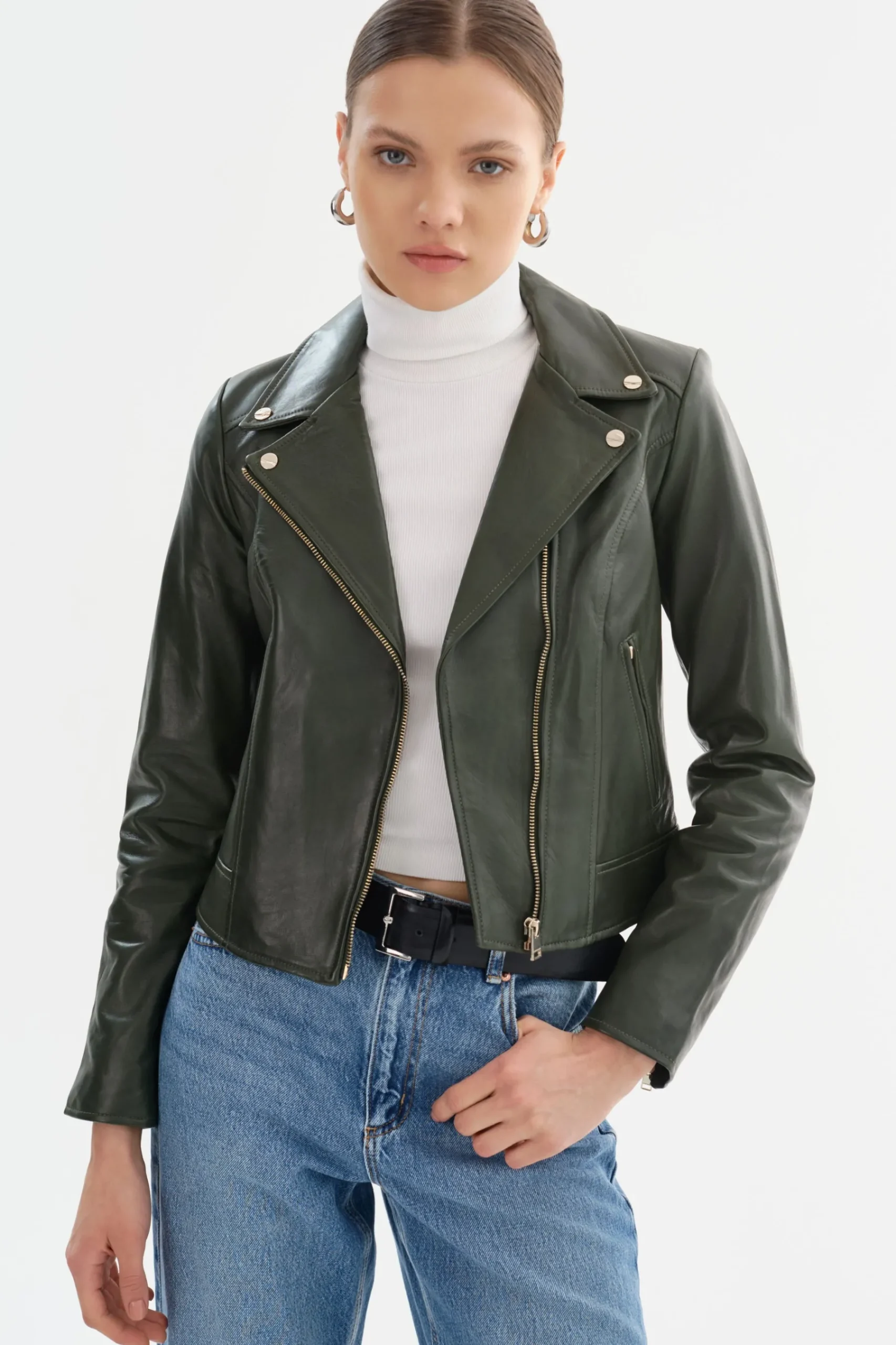 Femme LAMARQUE KELSEY | Biker Leather Jacket Champagne Hardware