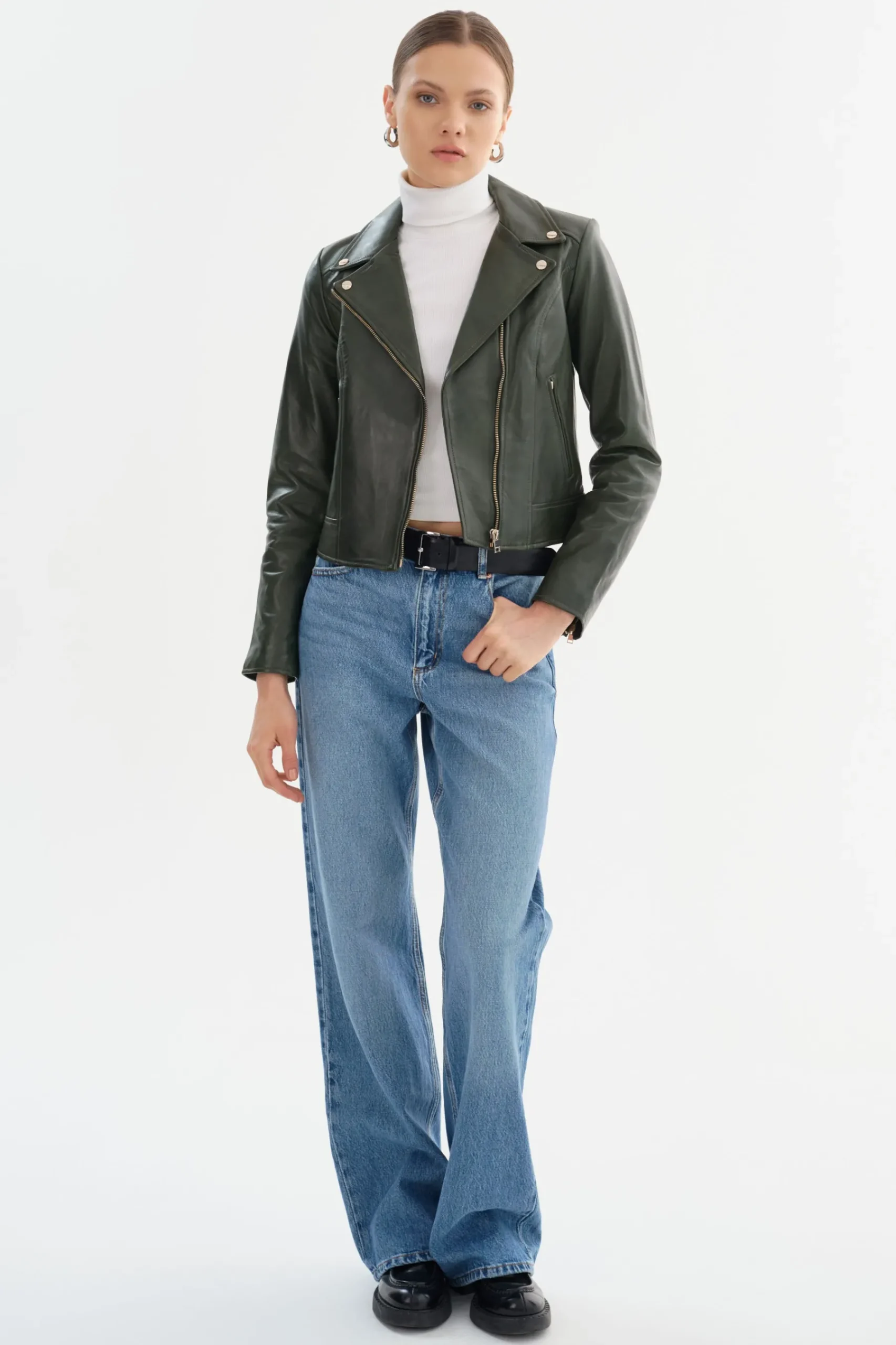 Femme LAMARQUE KELSEY | Biker Leather Jacket Champagne Hardware