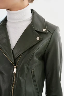 Femme LAMARQUE KELSEY | Biker Leather Jacket Champagne Hardware
