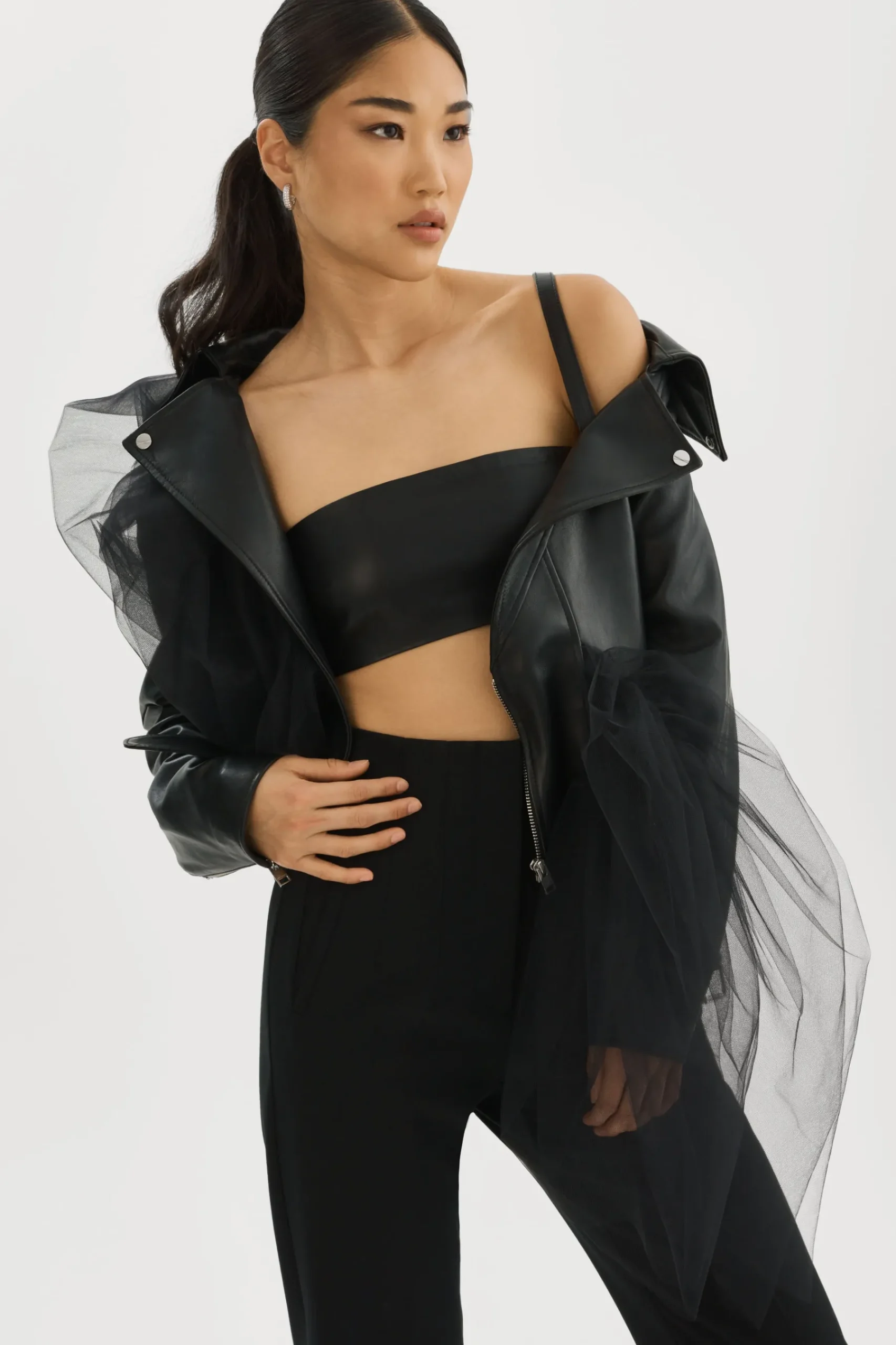 Femme LAMARQUE OBELIA | Veste Moto En Tulle Et Cuir