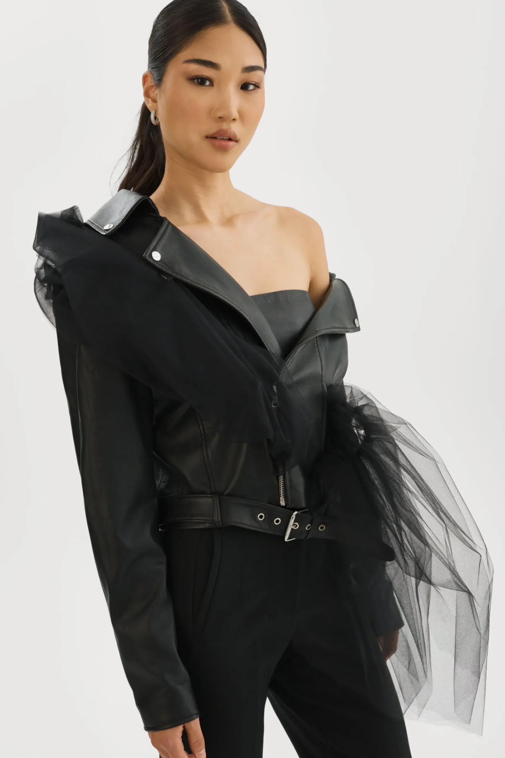 Femme LAMARQUE OBELIA | Veste Moto En Tulle Et Cuir