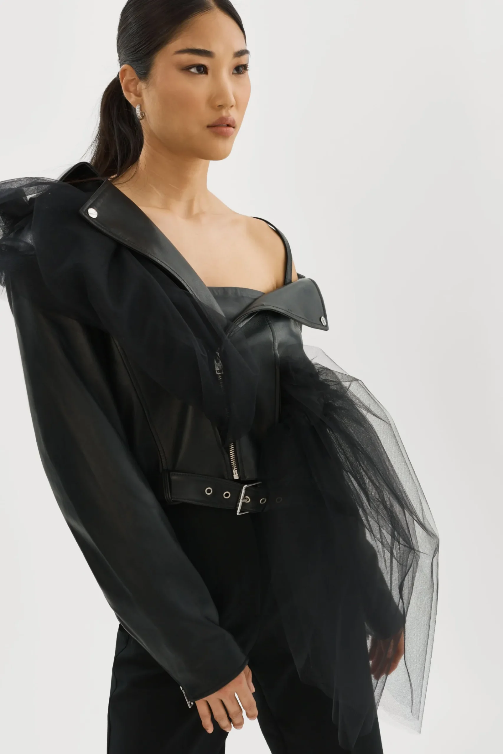 Femme LAMARQUE OBELIA | Veste Moto En Tulle Et Cuir