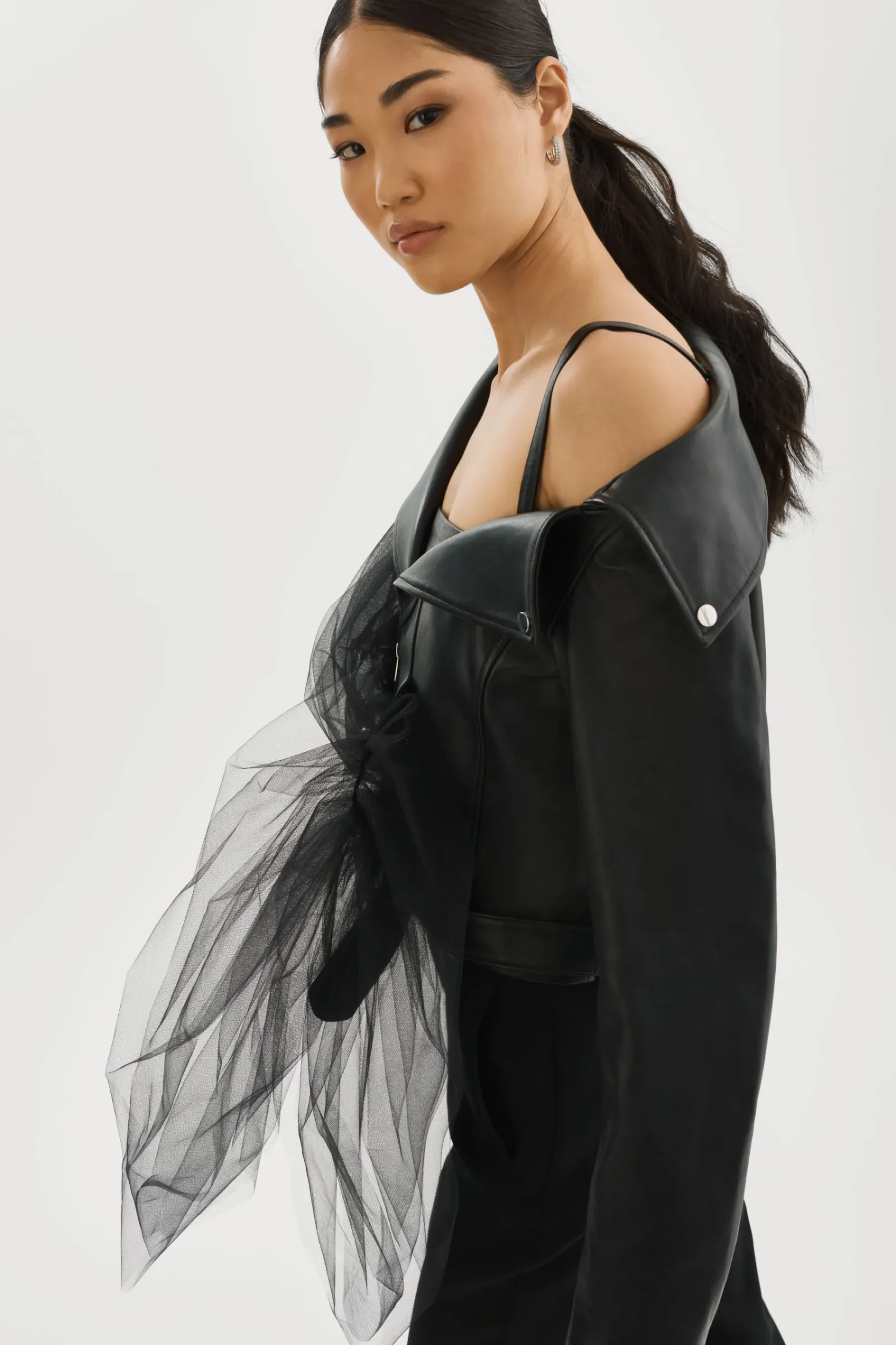 Femme LAMARQUE OBELIA | Veste Moto En Tulle Et Cuir