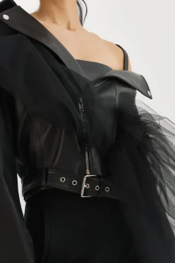 Femme LAMARQUE OBELIA | Veste Moto En Tulle Et Cuir