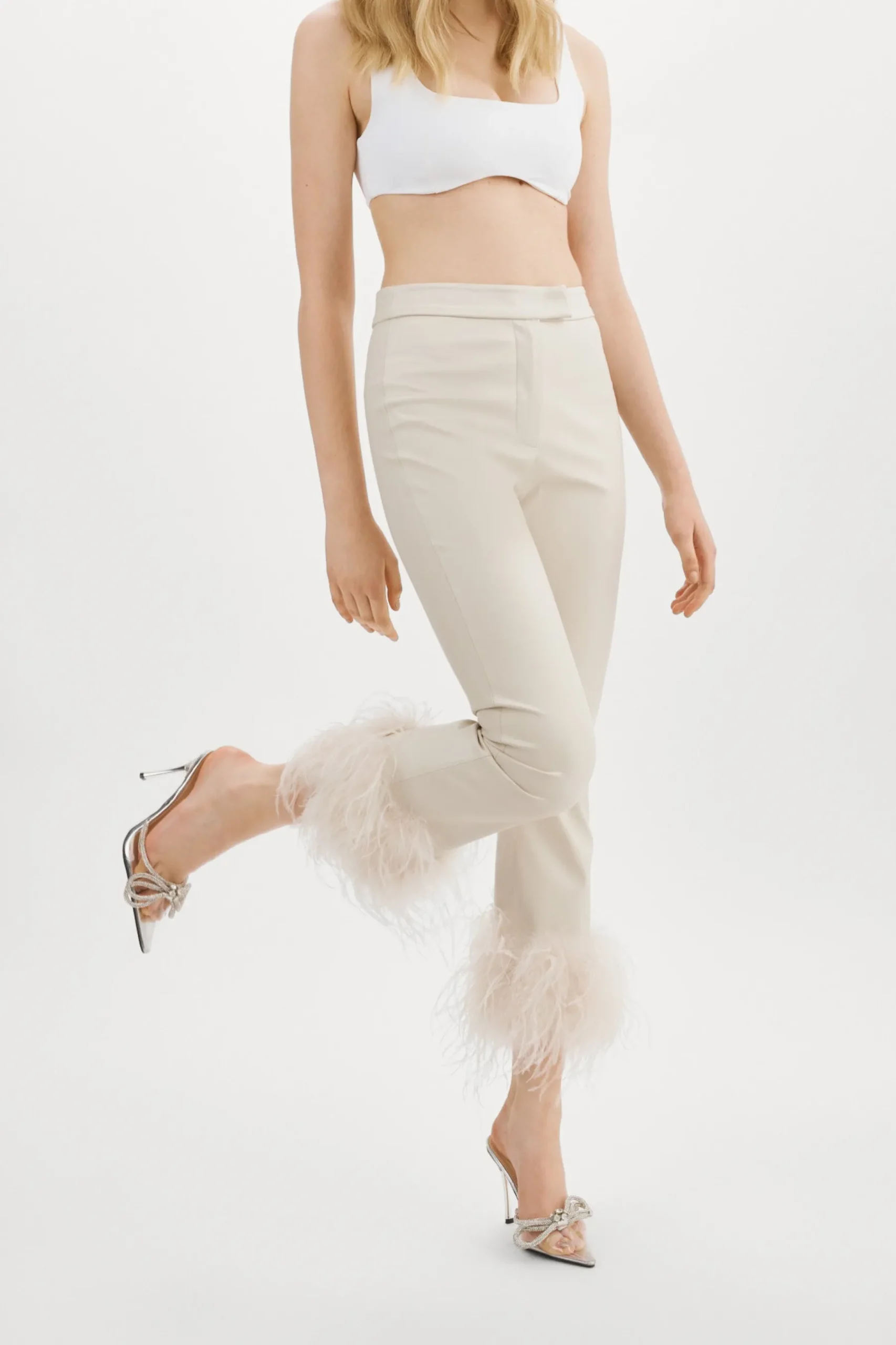 Femme LAMARQUE PAGETTA Pantalon Court Avec Bordure En Plumes